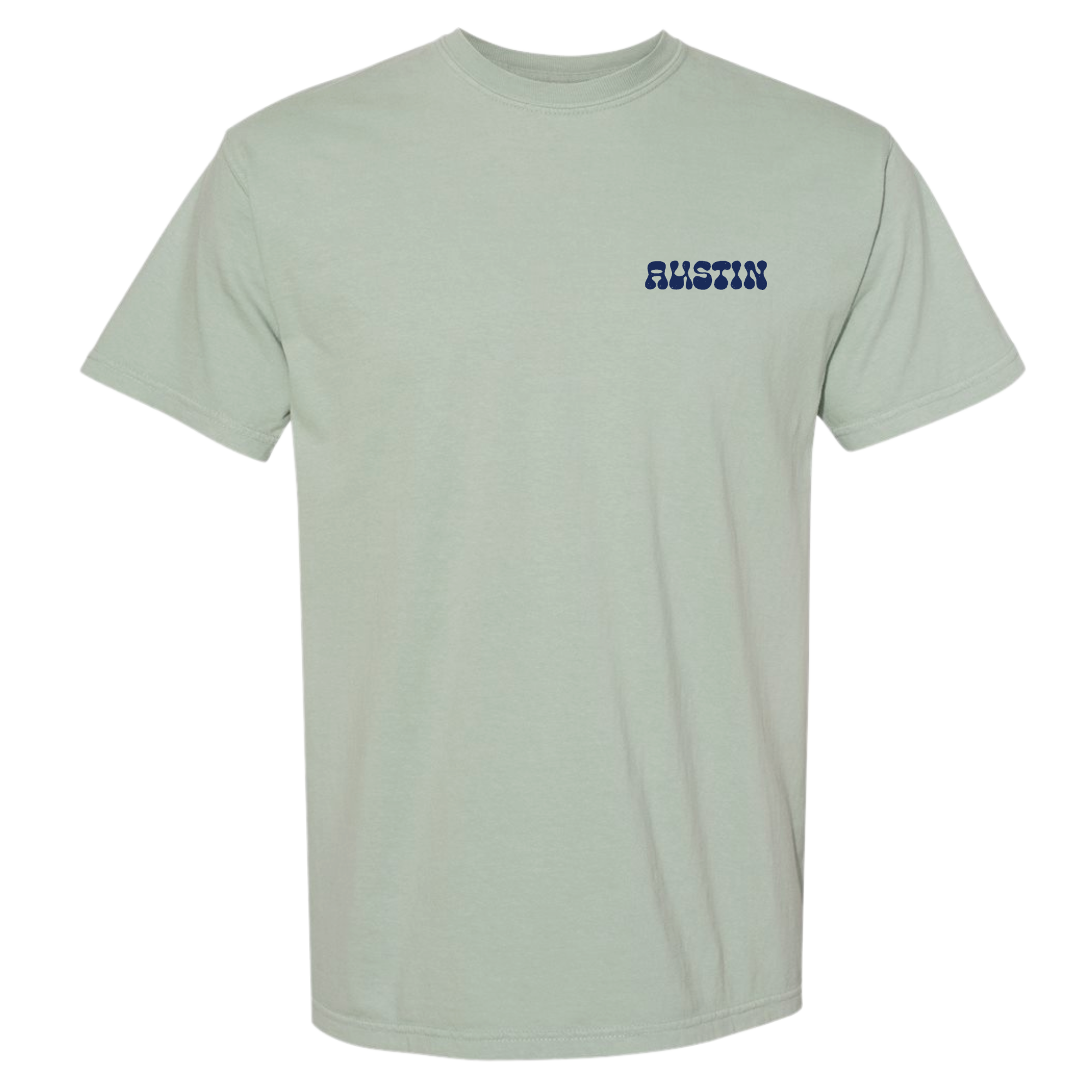 Light green t-shirt with 'AUSTIN' printed on  pocket